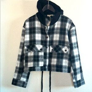 Hem & Thread Black & White Plaid Hooded Jacket  Small